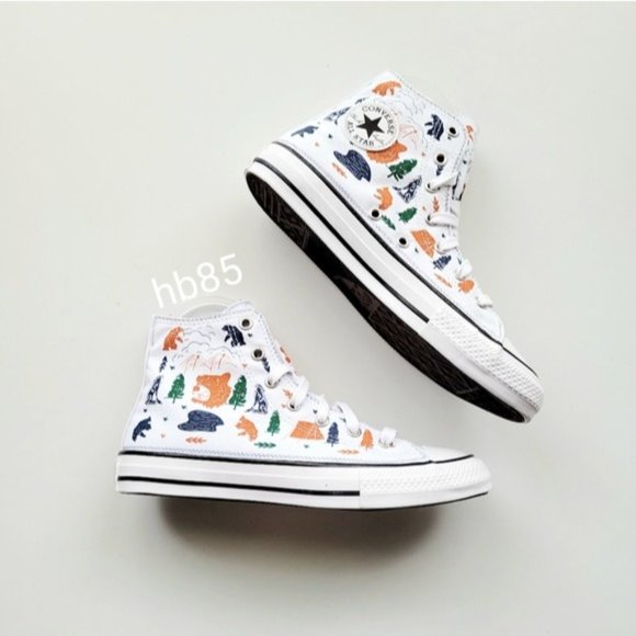 Converse Chuck Taylor All Star HI White Midnight Navy Blue Youth 5 - Picture 1 of 6